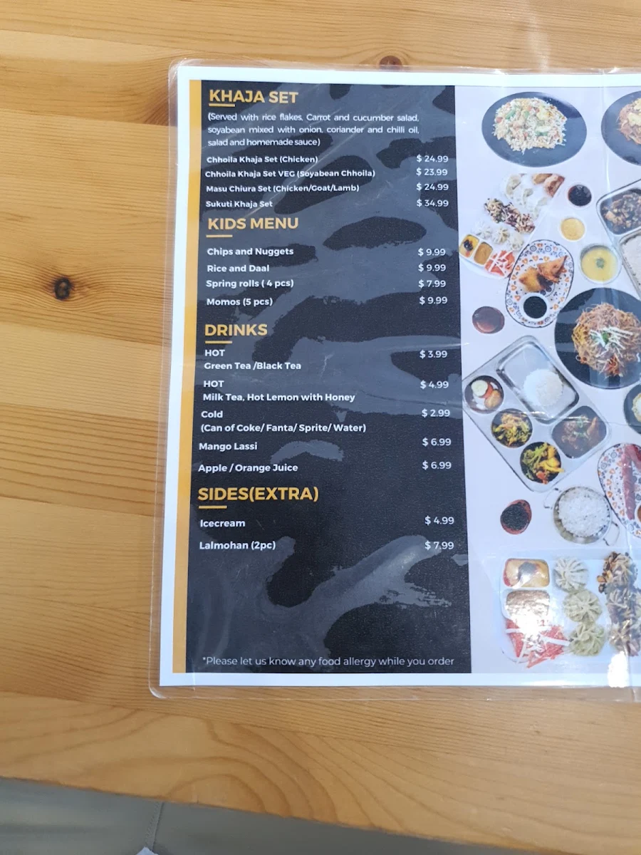 Menu, Mount View Nepalese Resturant