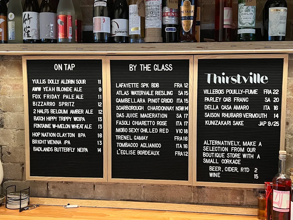 Menu, Thirstville Bottleshop & Bar