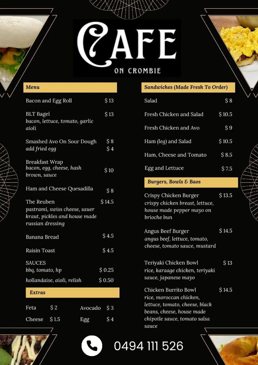 Menu, Cafe on Crombie