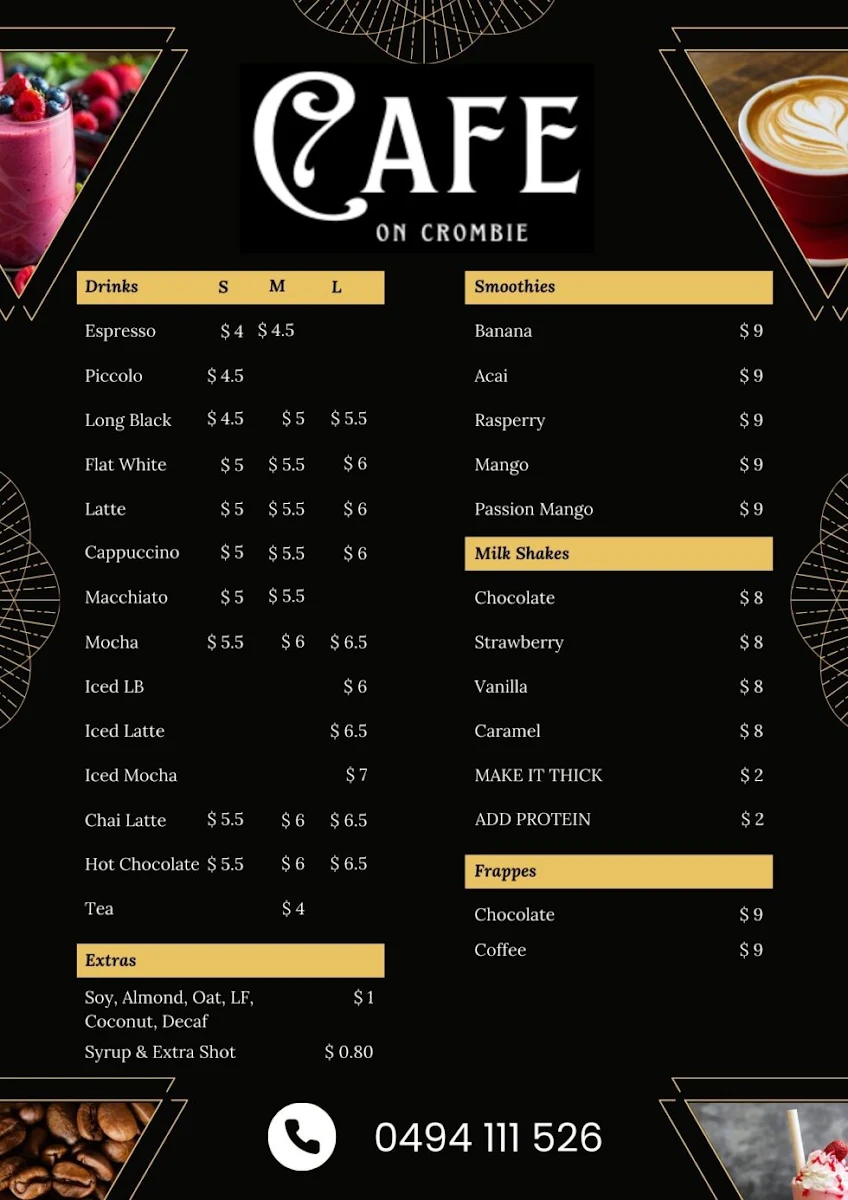 Menu, Cafe on Crombie