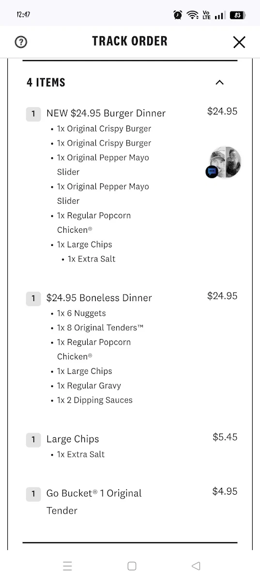 Menu, KFC Kelmscott
