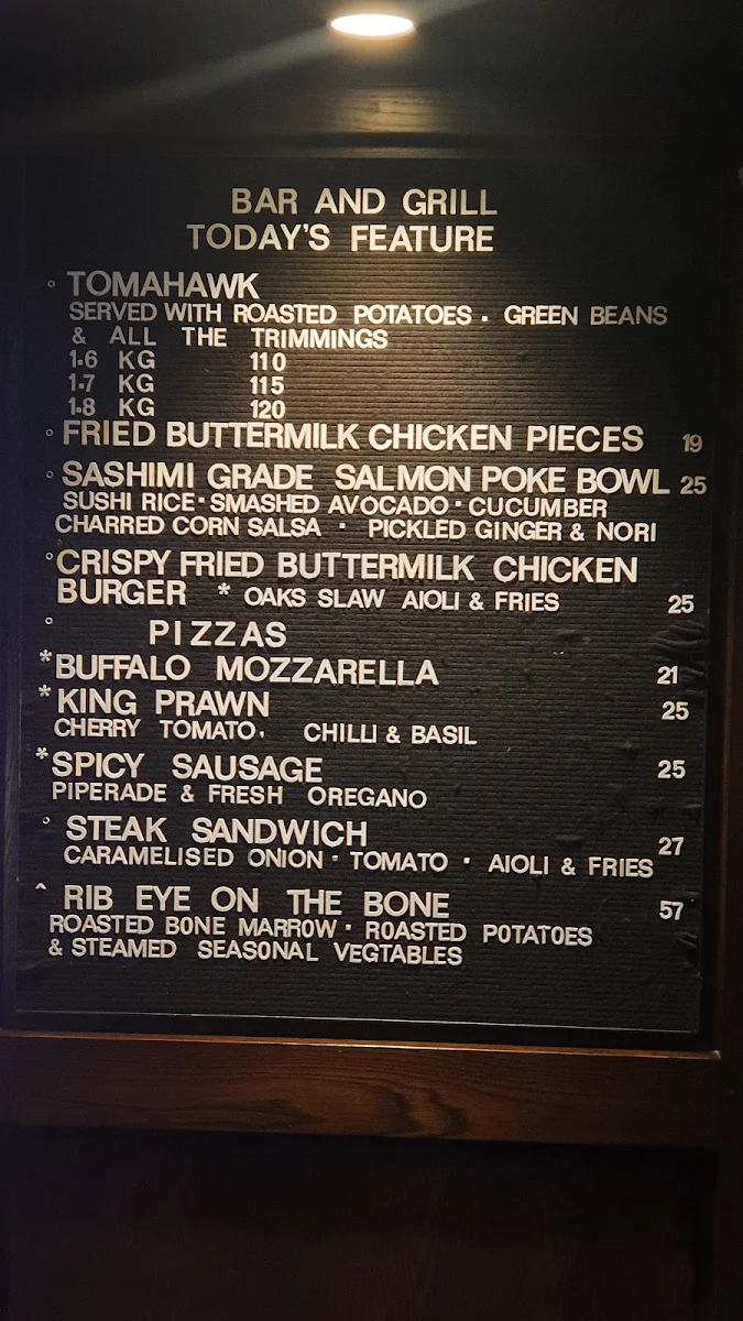 Menu, The Oaks