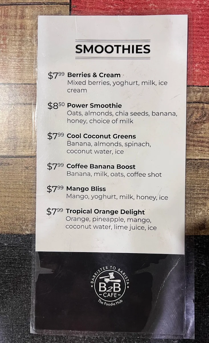 Menu, Cafe B2B Barrister To Barista By Jaffa