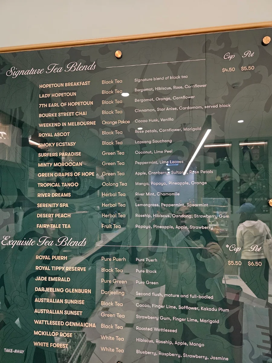 Menu, Hopetoun Tea Rooms est. 1892 (TM)