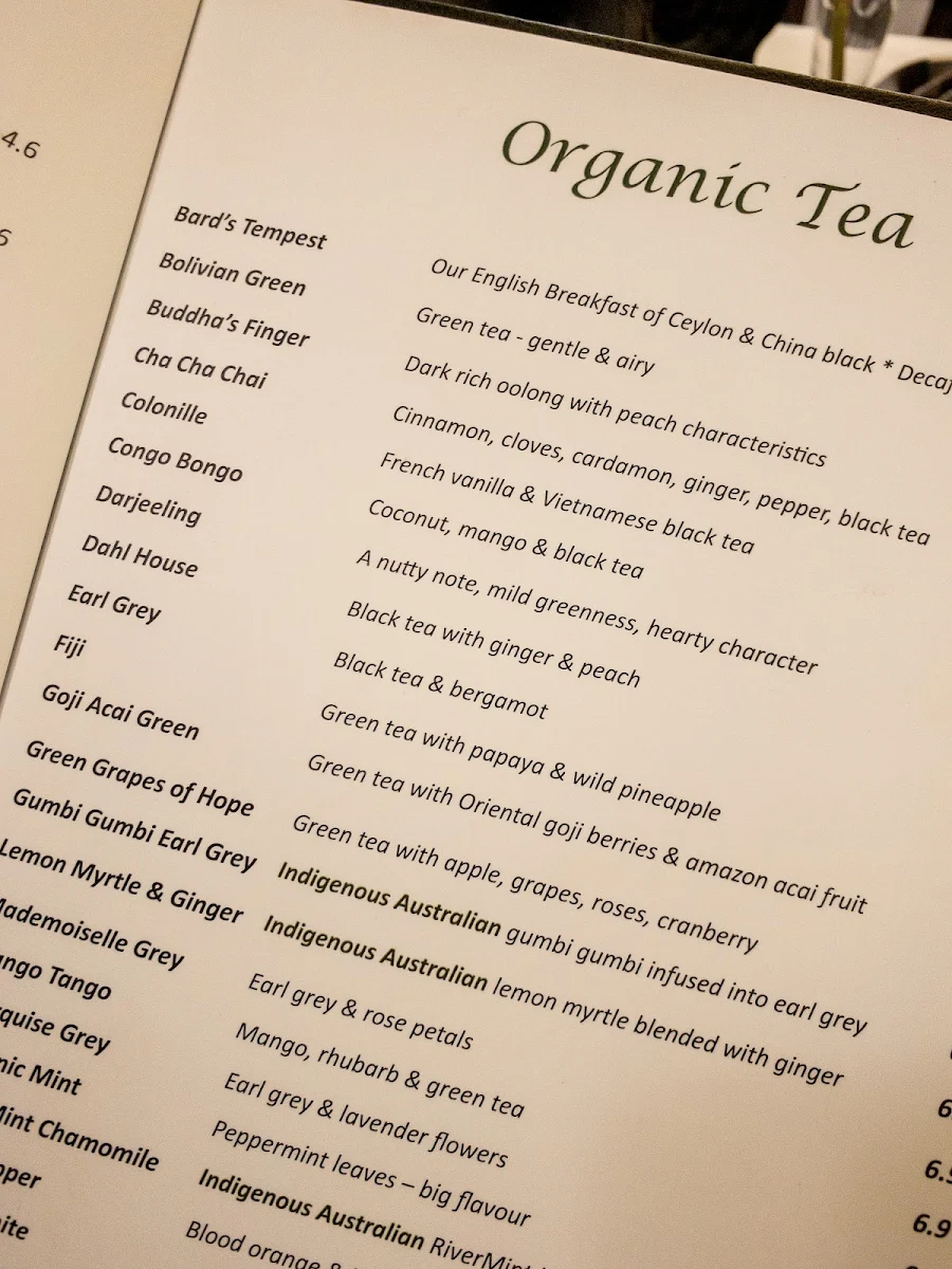 Menu, Hopetoun Tea Rooms est. 1892 (TM)