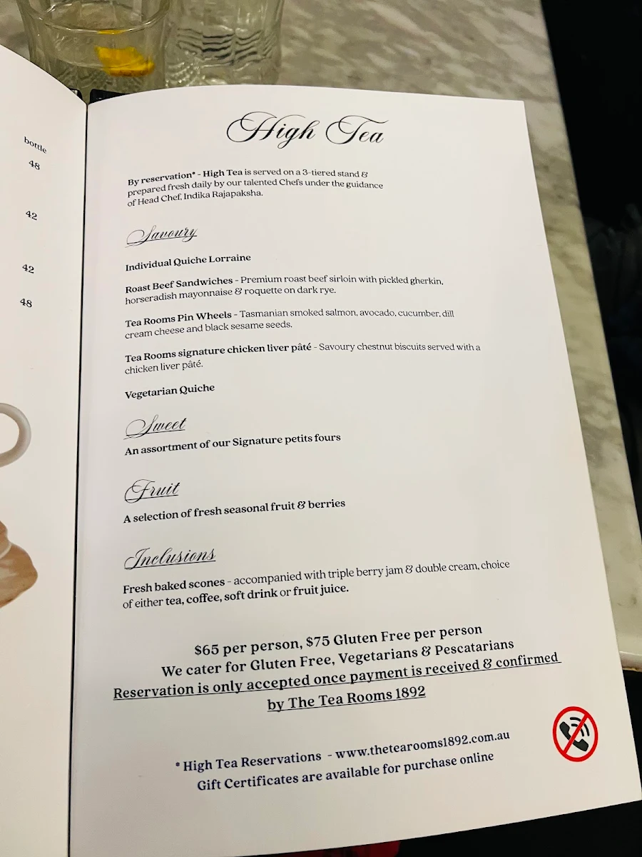 Menu, Hopetoun Tea Rooms est. 1892 (TM)