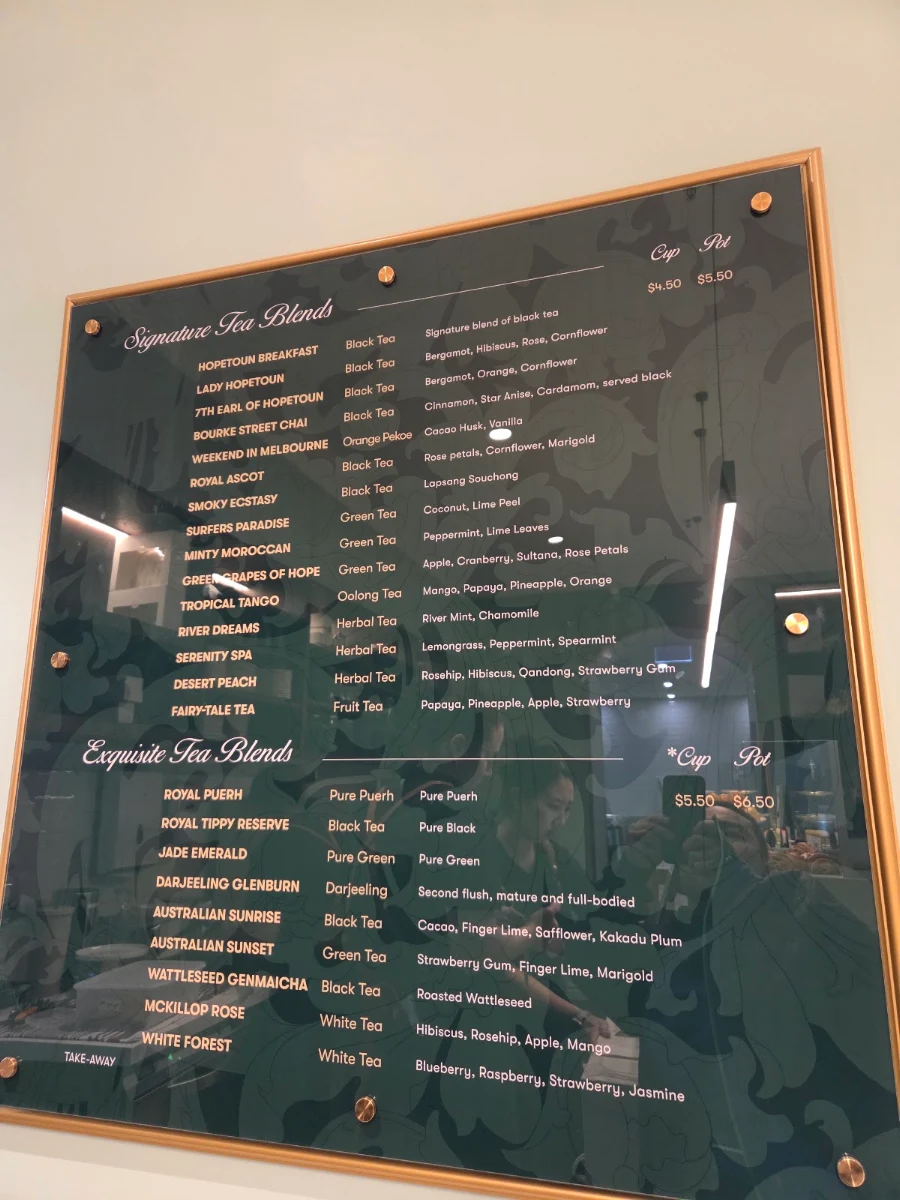 Menu, Hopetoun Tea Rooms est. 1892 (TM)