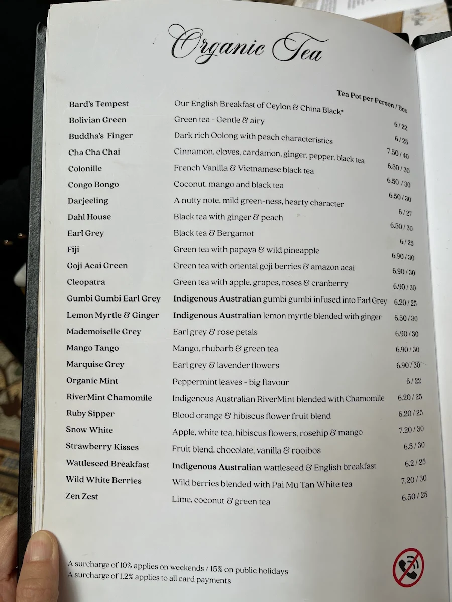 Menu, Hopetoun Tea Rooms est. 1892 (TM)