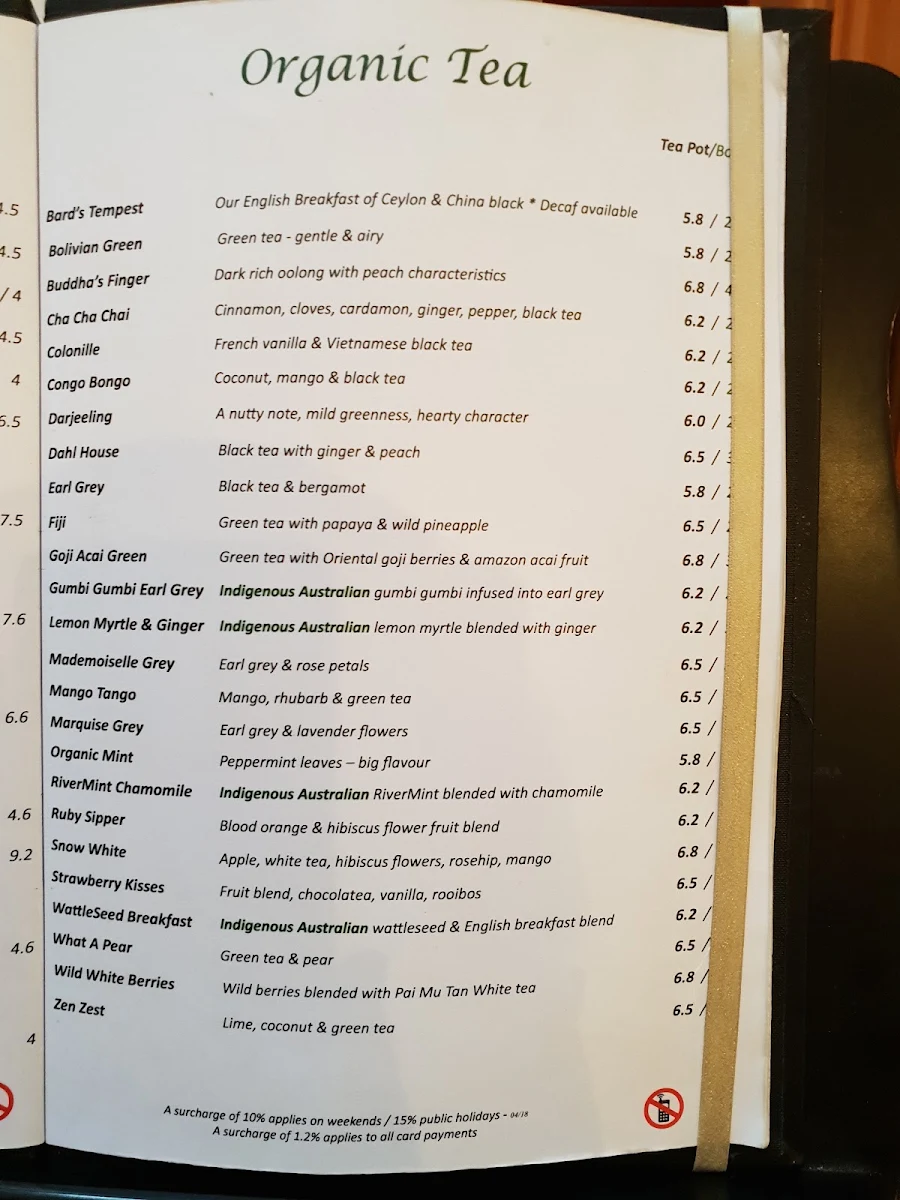 Menu, Hopetoun Tea Rooms est. 1892 (TM)