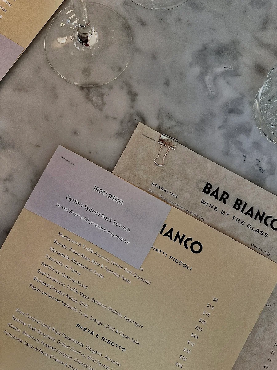 Menu, Bar Bianco