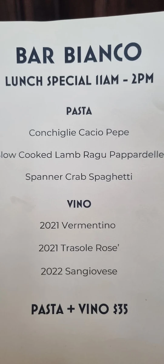 Menu, Bar Bianco