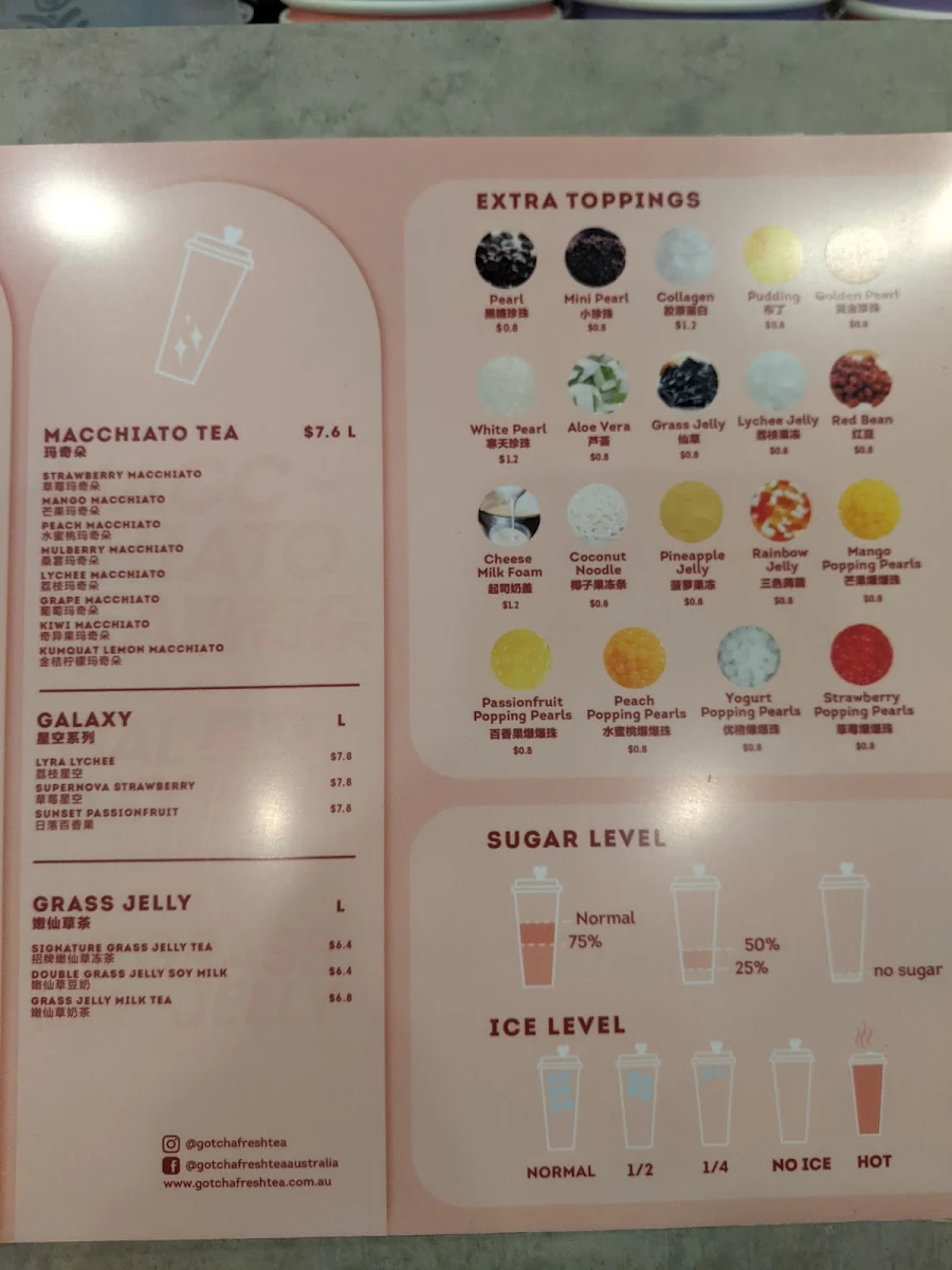 Menu, Gotcha Fresh Tea - Sunshine