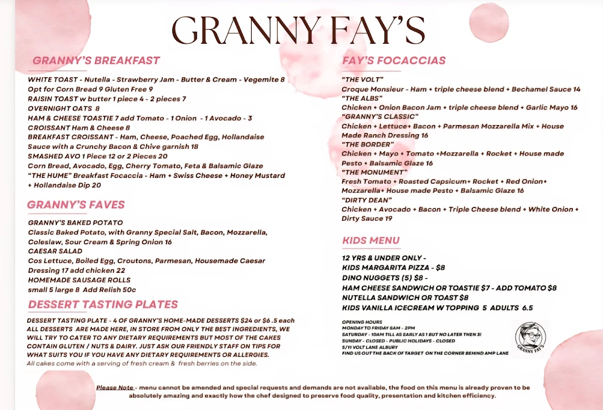 Menu, Granny Fay's