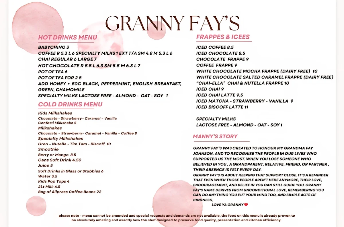 Menu, Granny Fay's