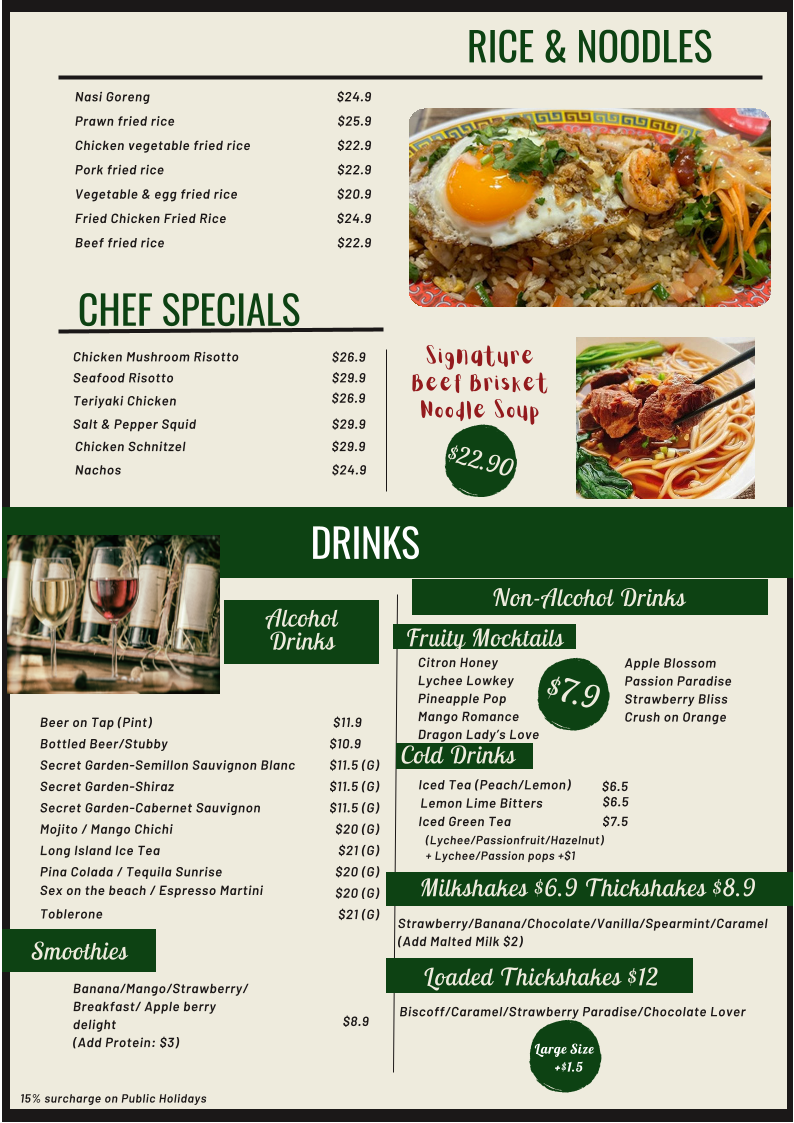 Menu, Breve's Cafe & Bar
