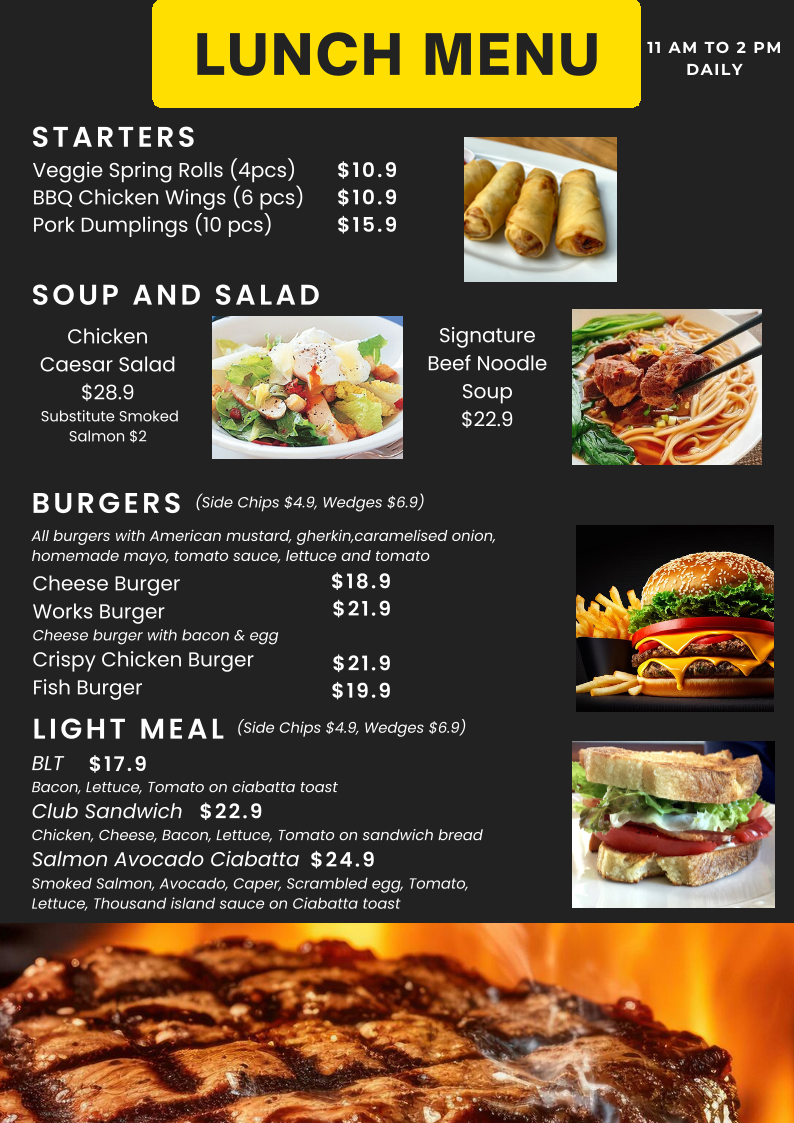 Menu, Breve's Cafe & Bar