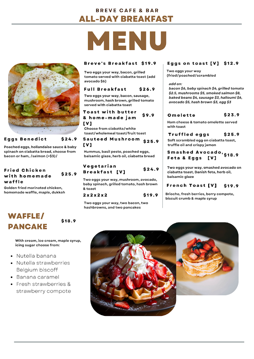 Menu, Breve's Cafe & Bar