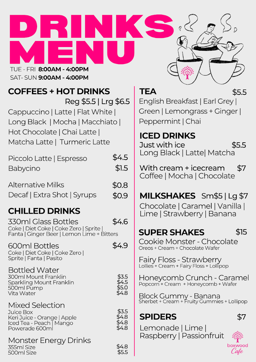 Menu, Boxwood Cafe