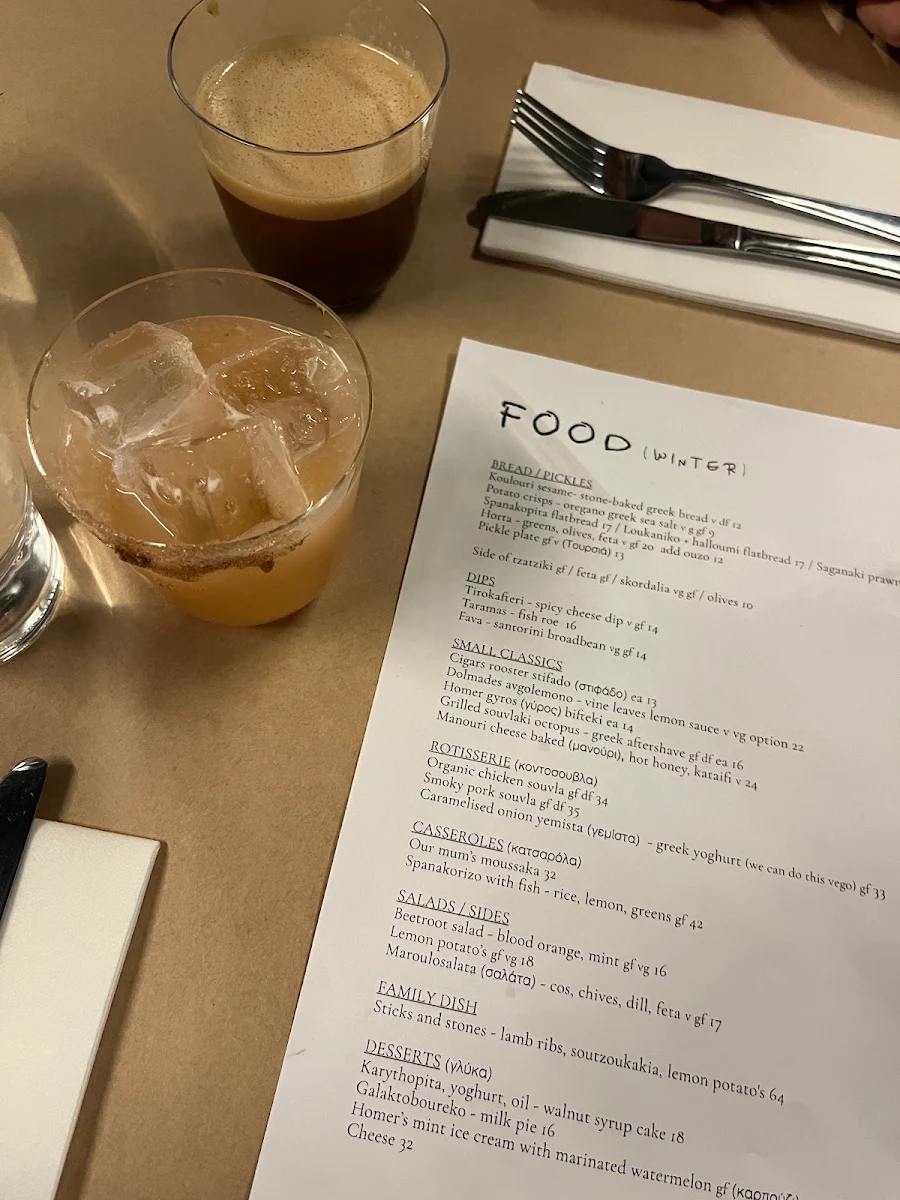 Menu, Homer Rogue Taverna