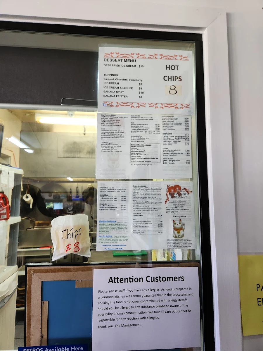 Menu, Harry's Chinese Restaurant