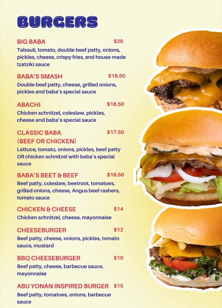 Menu, BABA ATE