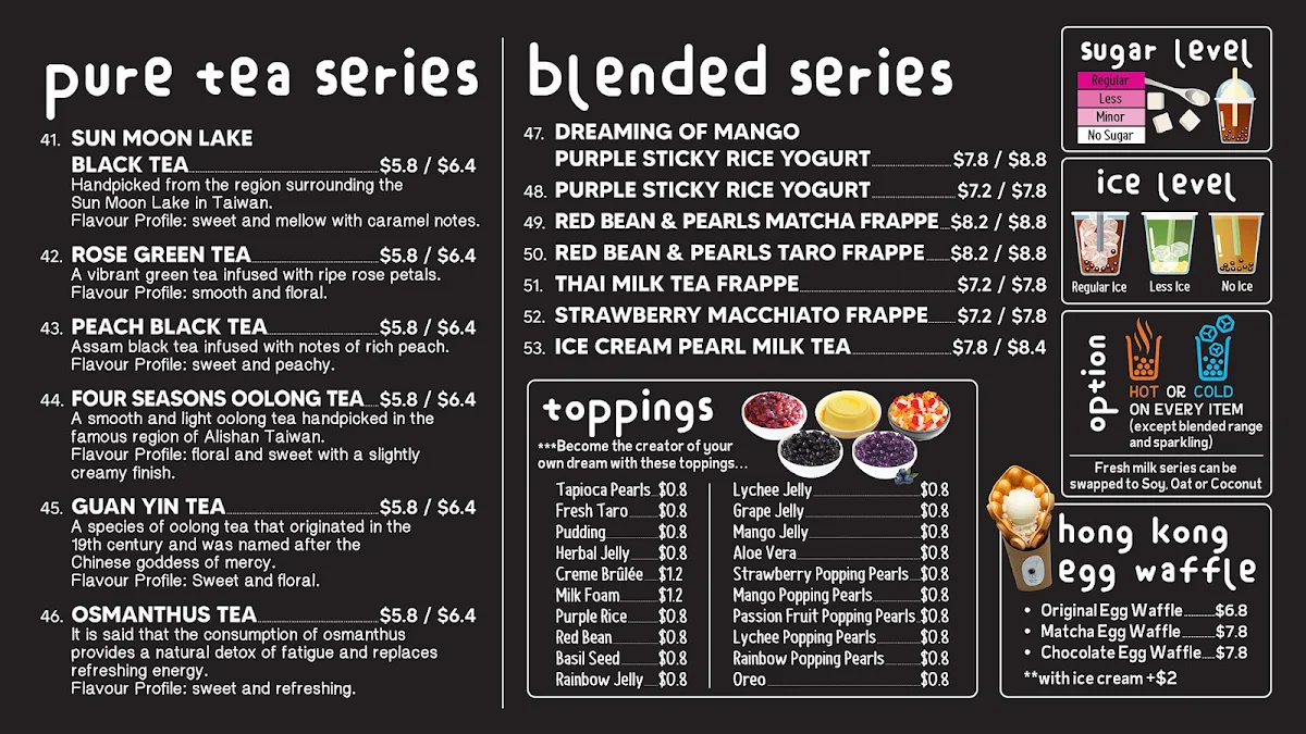 Menu, Dream Tea Bowral
