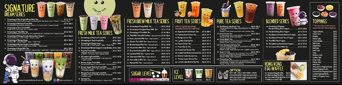 Menu, Dream Tea Bowral