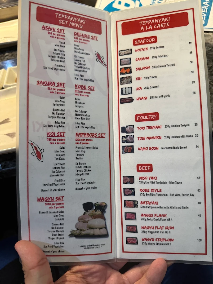 Menu, Asahi Teppanyaki Japanese Restaurant