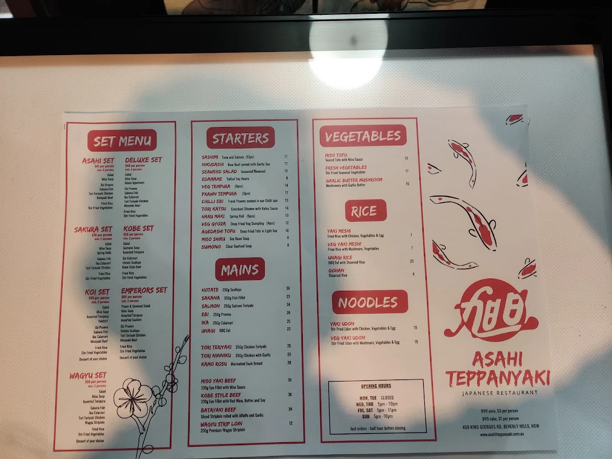 Menu, Asahi Teppanyaki Japanese Restaurant
