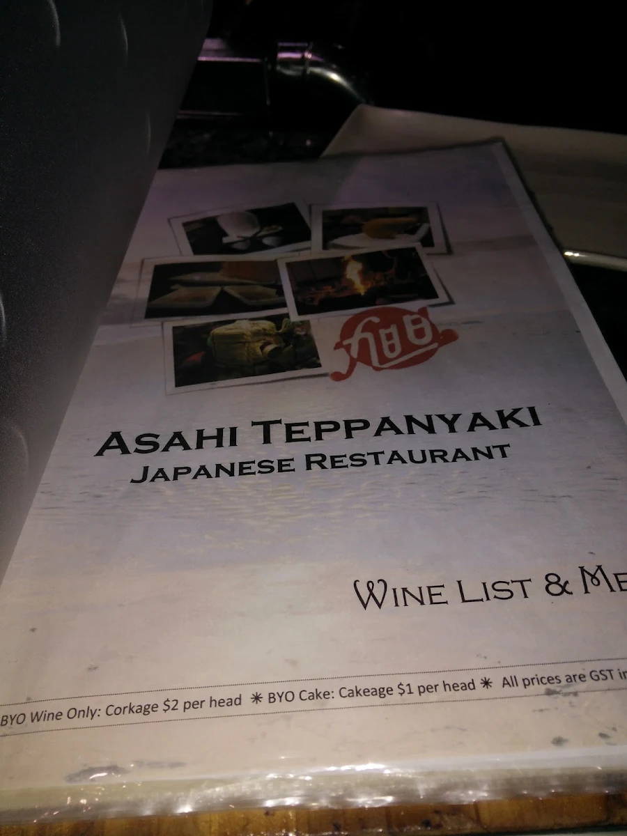 Menu, Asahi Teppanyaki Japanese Restaurant