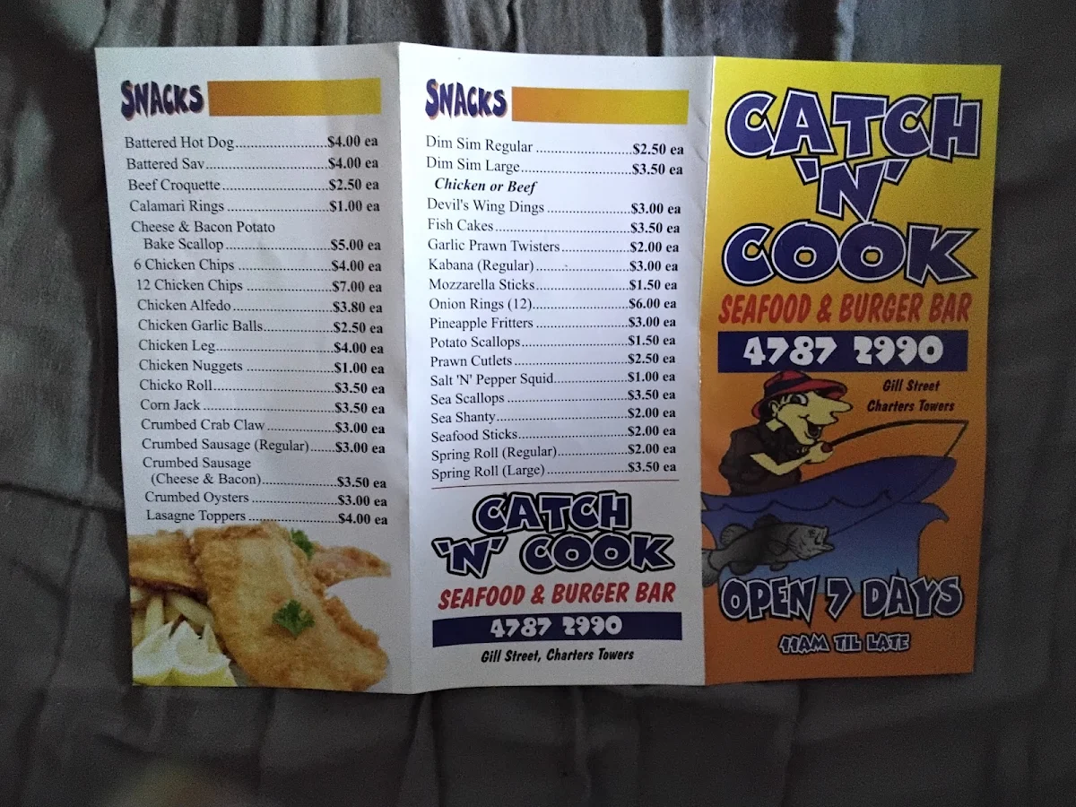 Menu, Catch 'N' Cook Seafood & Burger Bar - Charters Towers