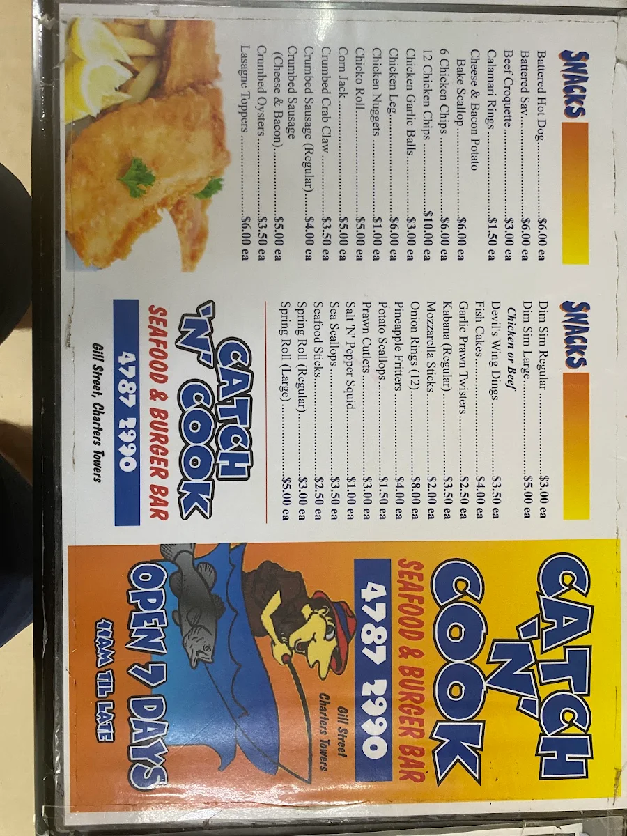 Menu, Catch 'N' Cook Seafood & Burger Bar - Charters Towers