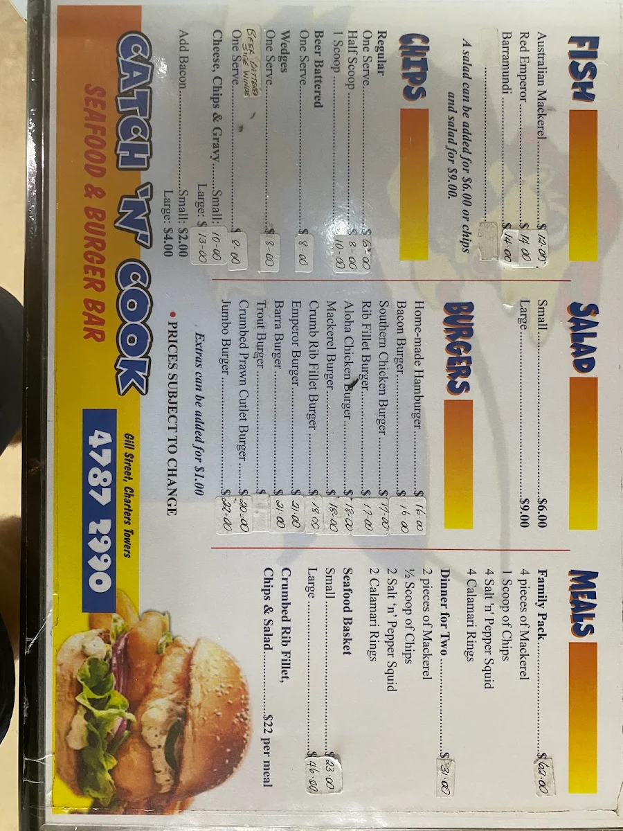 Menu, Catch 'N' Cook Seafood & Burger Bar - Charters Towers