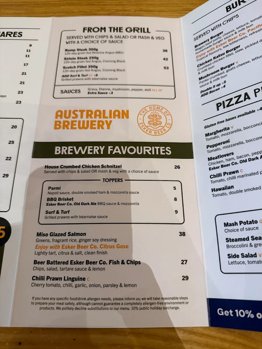 Menu, The Australian Hotel & Brewery