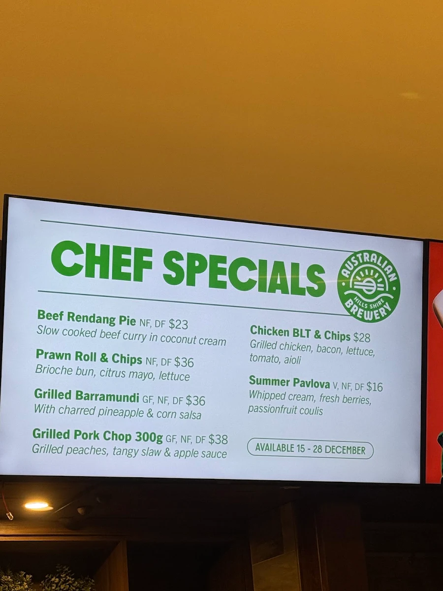 Menu, The Australian Hotel & Brewery