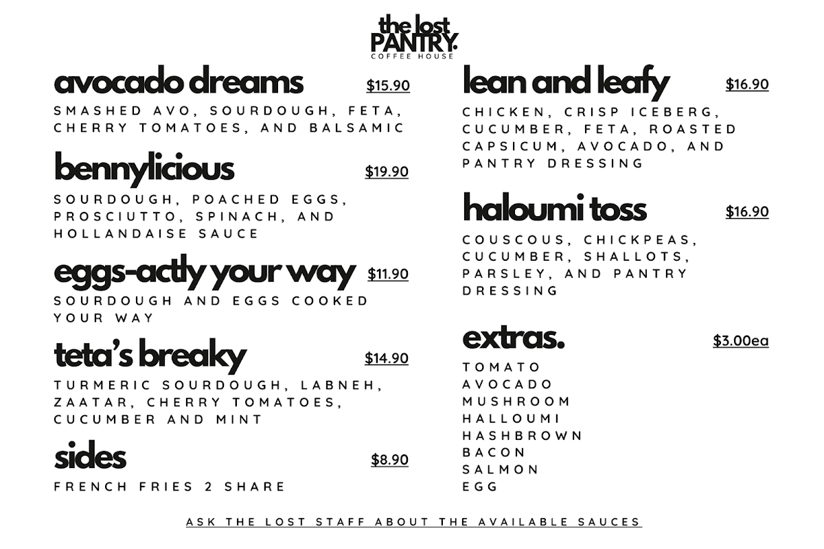 Menu, the lost PANTRY