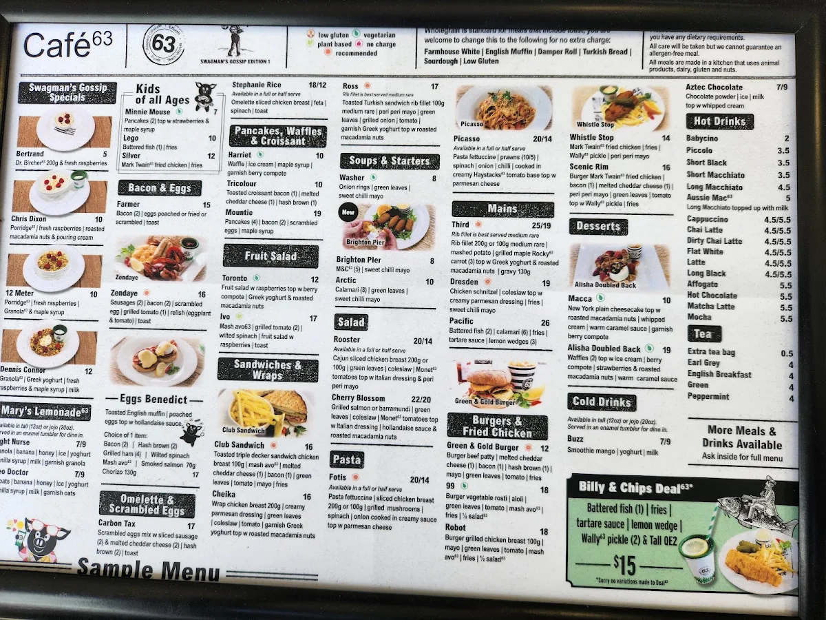 Menu, Café 63 Riverlink