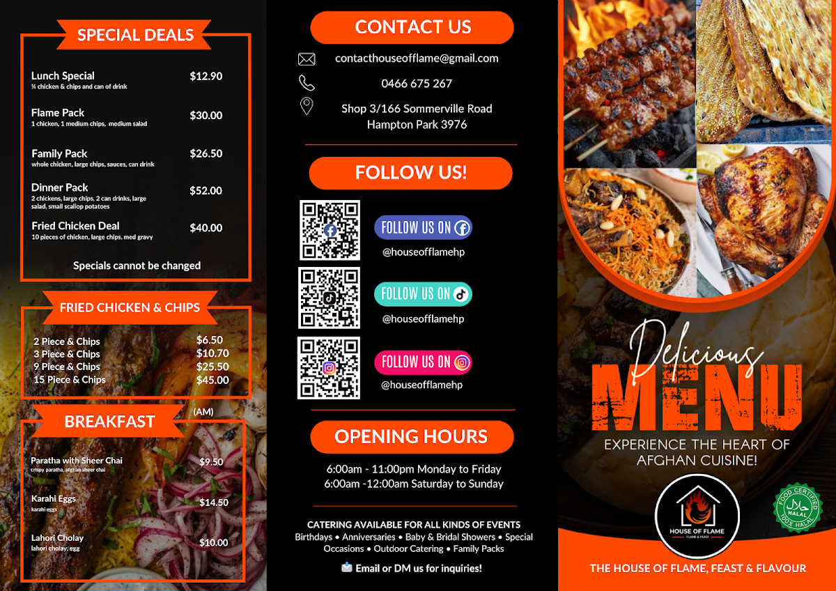 Menu, House of Flame