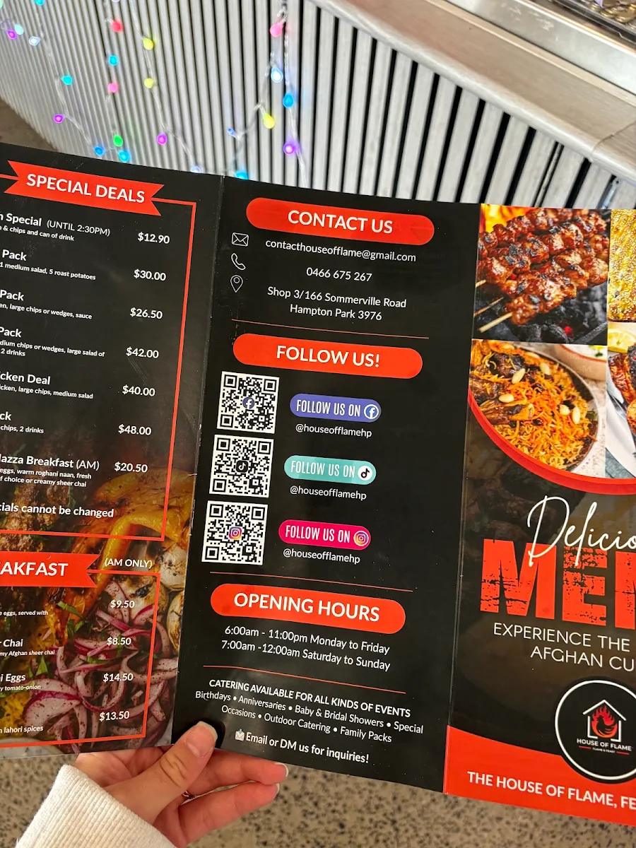 Menu, House of Flame