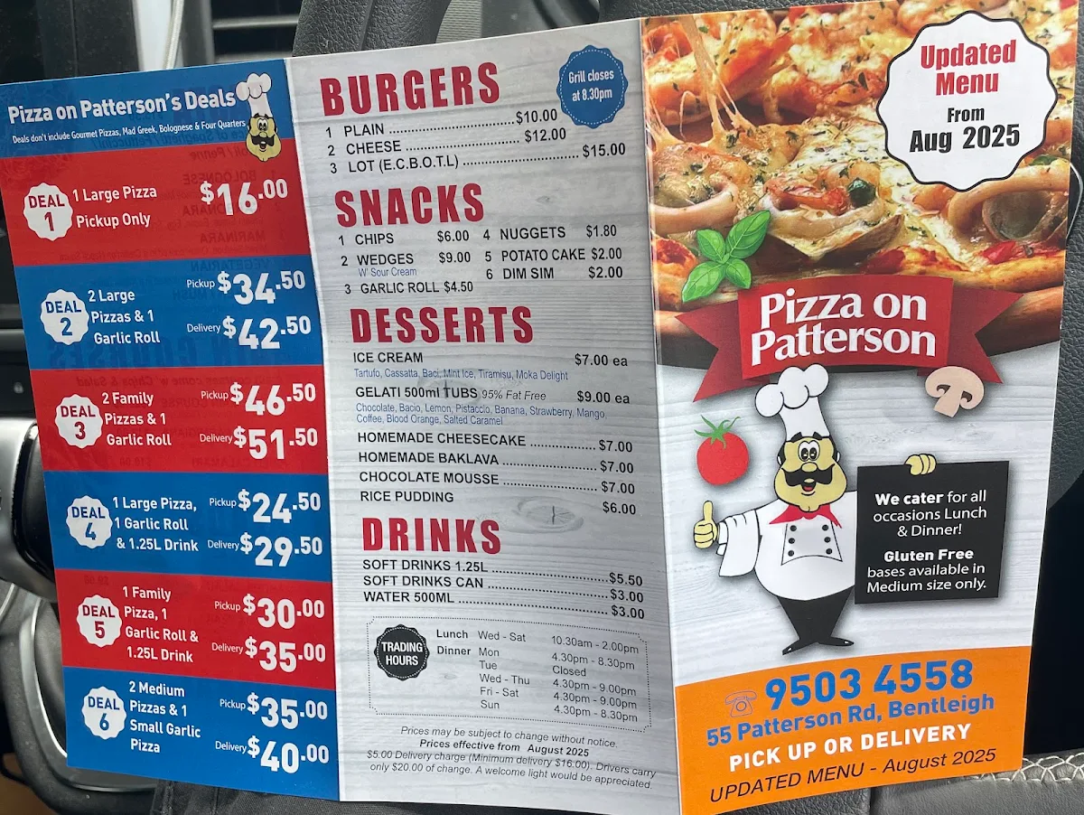 Menu, Pizza On Patterson