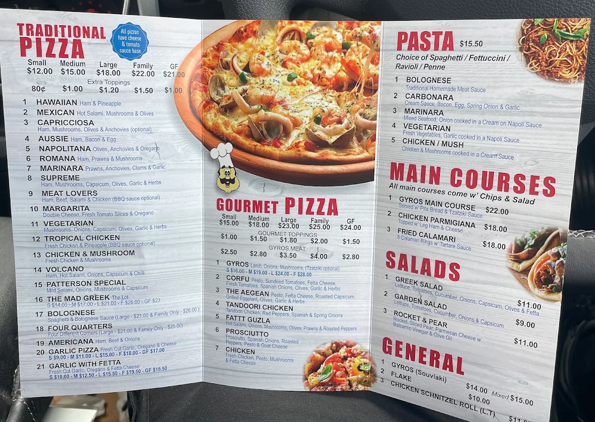 Menu, Pizza On Patterson