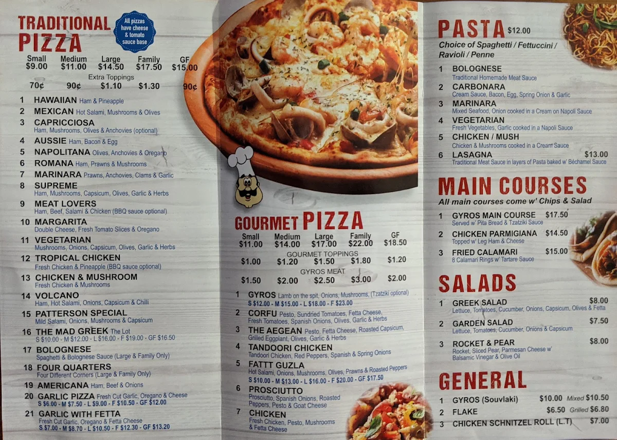 Menu, Pizza On Patterson
