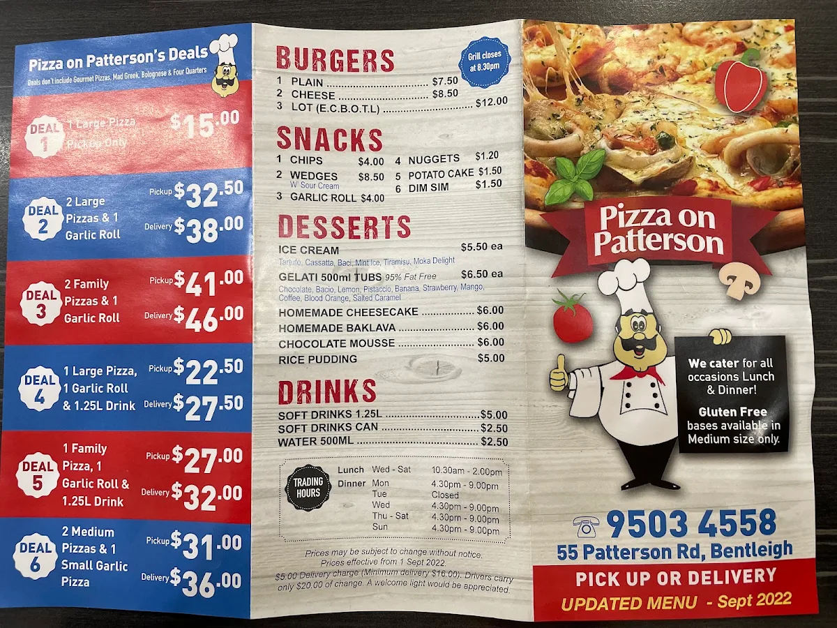 Menu, Pizza On Patterson