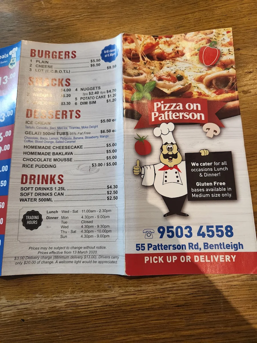 Menu, Pizza On Patterson