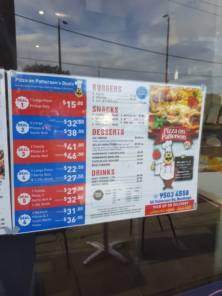 Menu, Pizza On Patterson