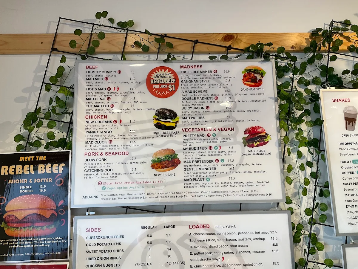 Menu, Mad Patties Wheelers Hill