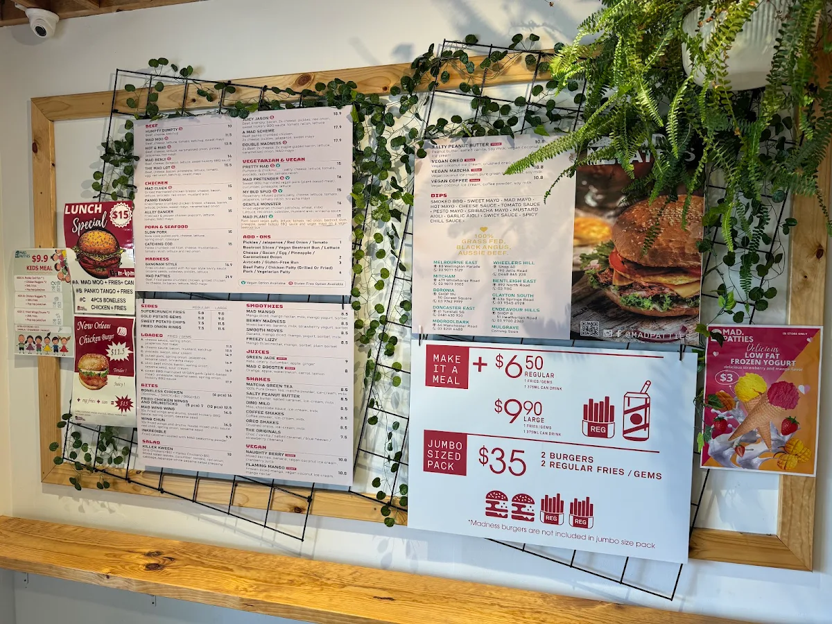 Menu, Mad Patties Wheelers Hill
