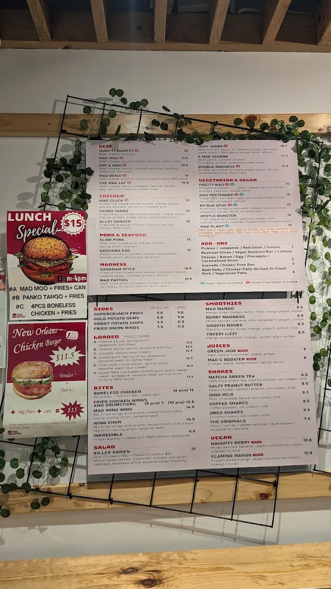 Menu, Mad Patties Wheelers Hill
