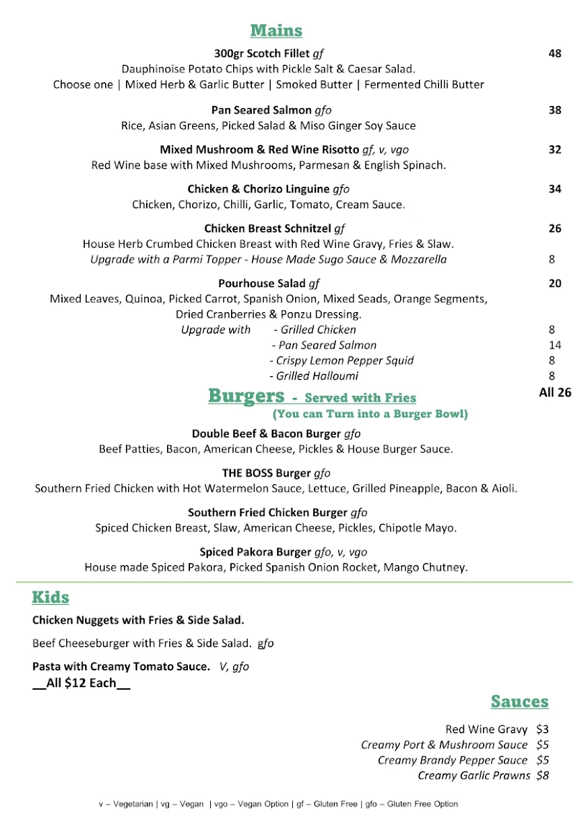 Menu, The Pourhouse