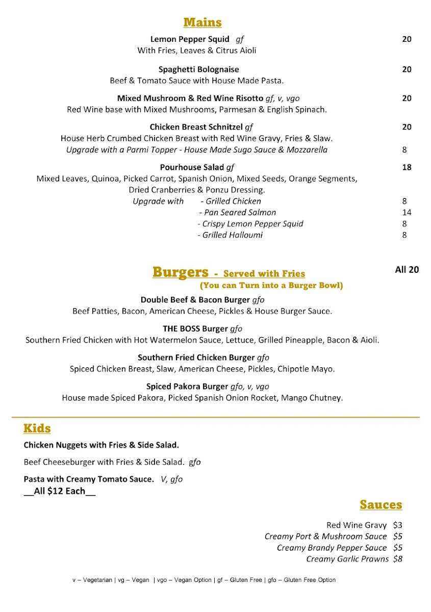 Menu, The Pourhouse